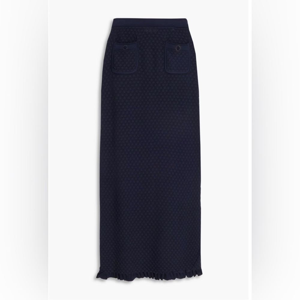 SANDRO Ruffled jacquard-knit midi skirt